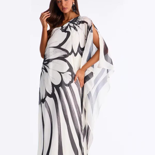 Off-Shoulder Chiffonkleid mit Print – Bild 4 | LuxeStyle