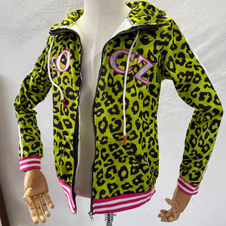 Gelber Leopard-Hoodie mit Teufelshörnern