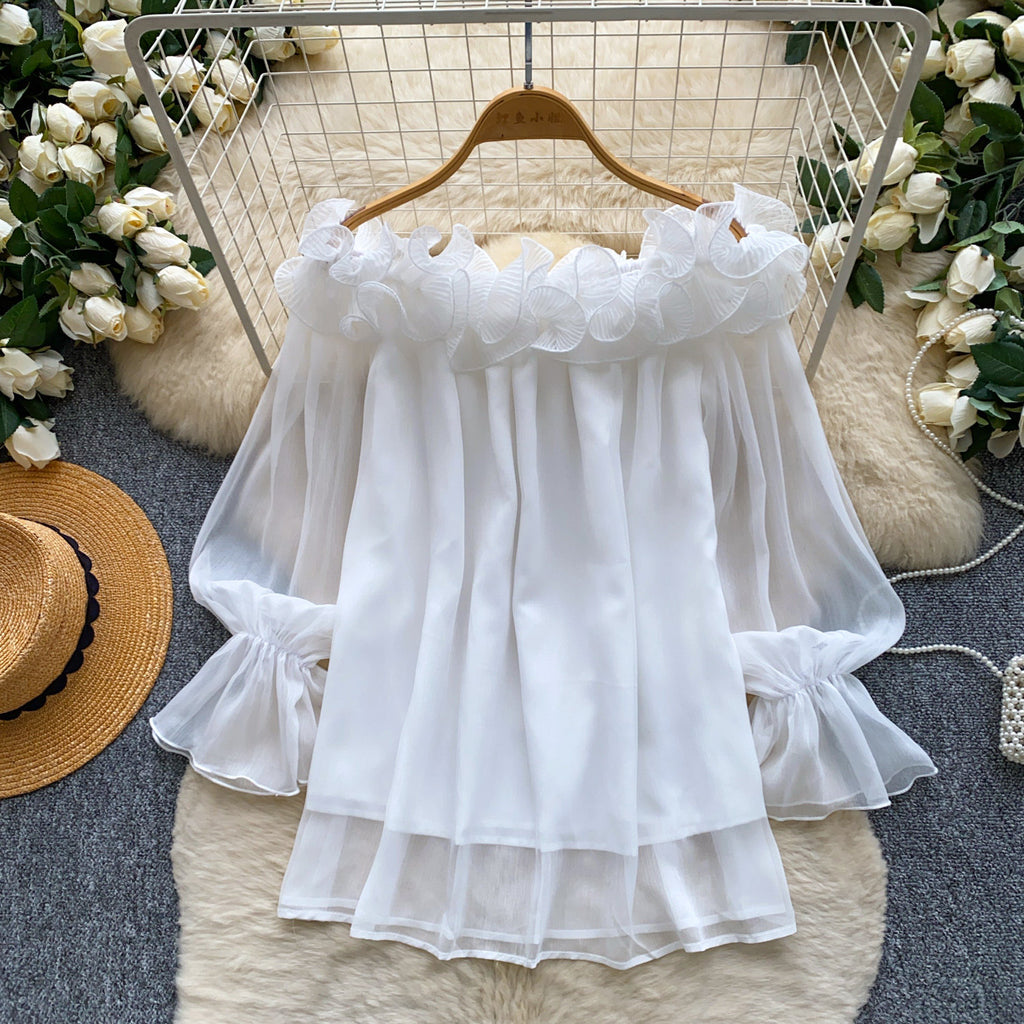 Off-Shoulder Chiffon-Bluse mit Rüschen