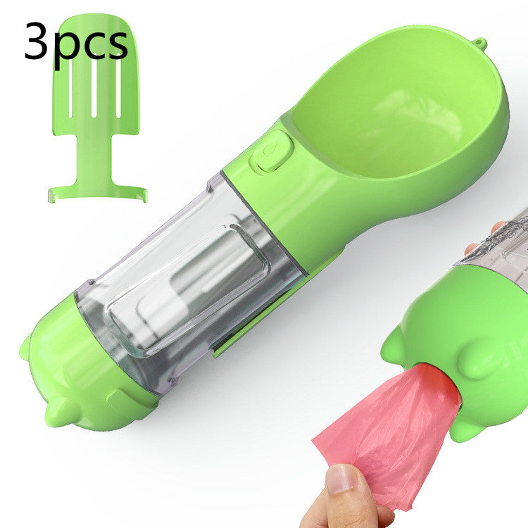 3-in-1 Hunde Trinkflasche mit Futterbox & Müllbeutel