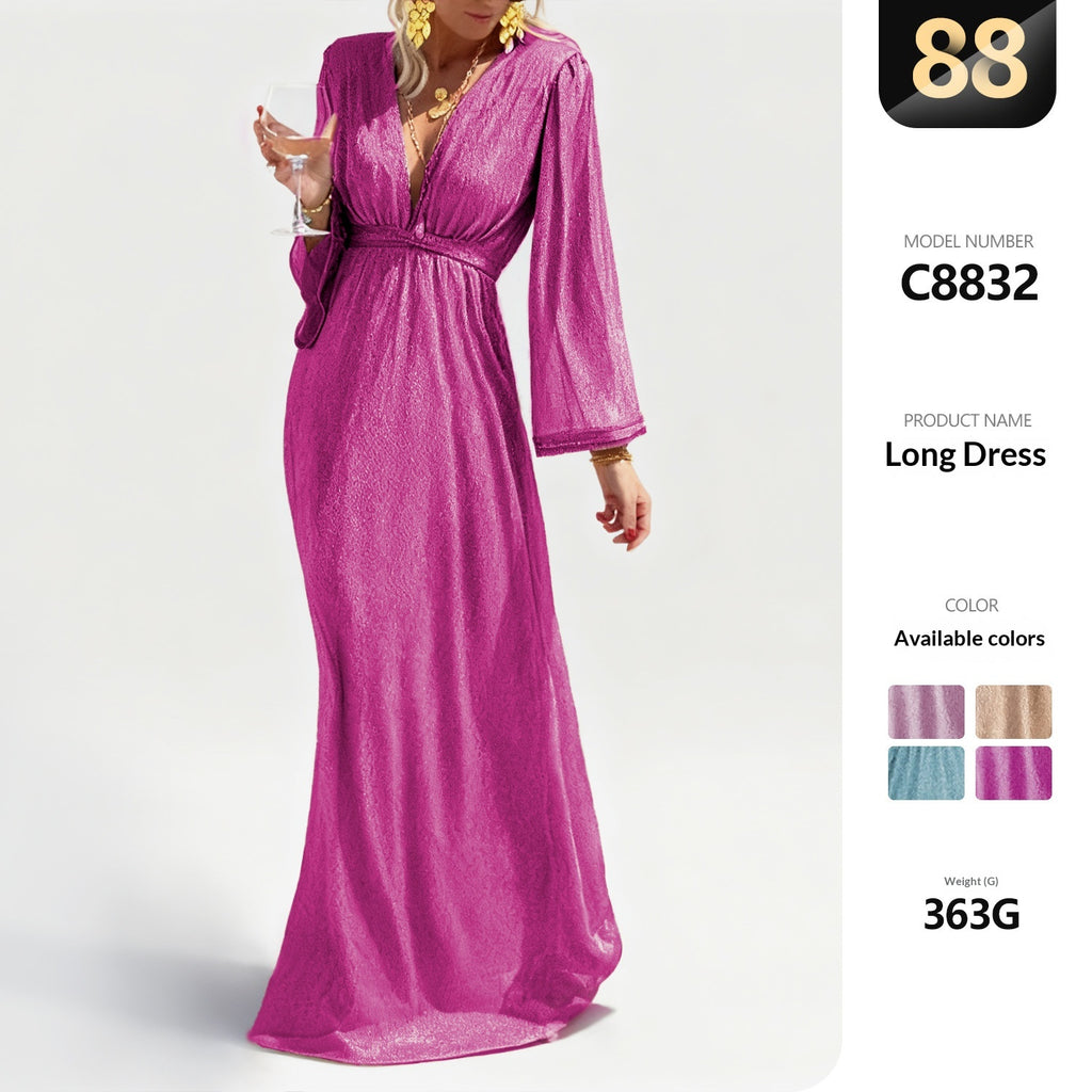 Langes Abendkleid mit V-Ausschnitt – Bild 9 | LuxeStyle