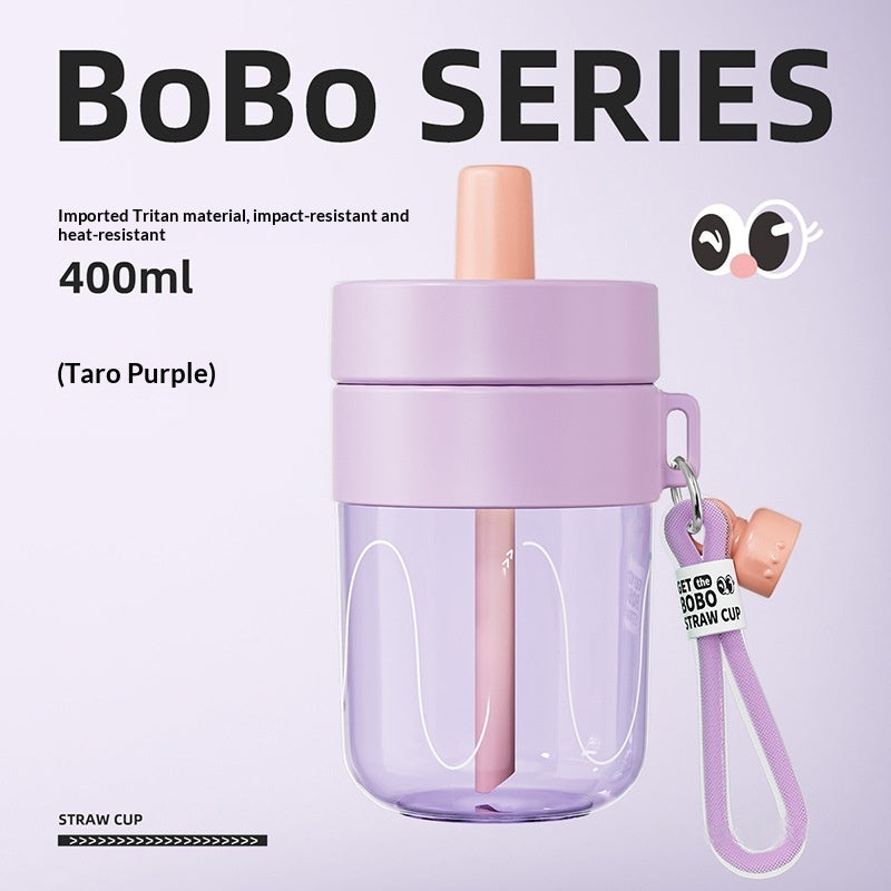Bobo Strohflasche 400 ml mit Deckel und Trageband