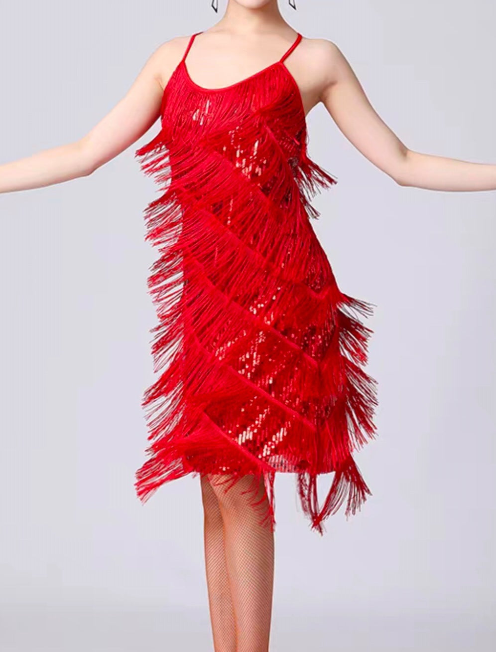 Damen Mesh-Kleid mit Quasten und V-Ausschnitt