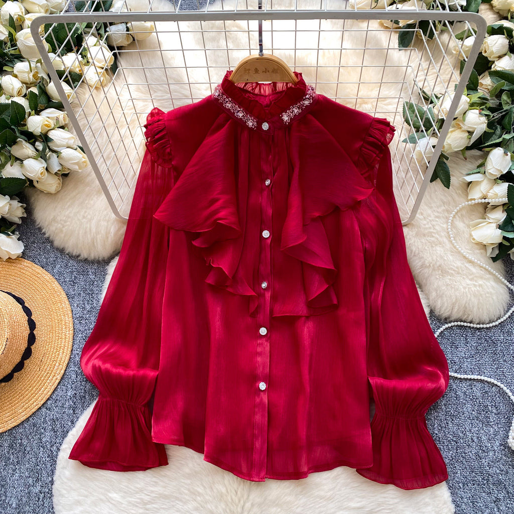 Elegantes Rüschen-Shirt mit Perlen