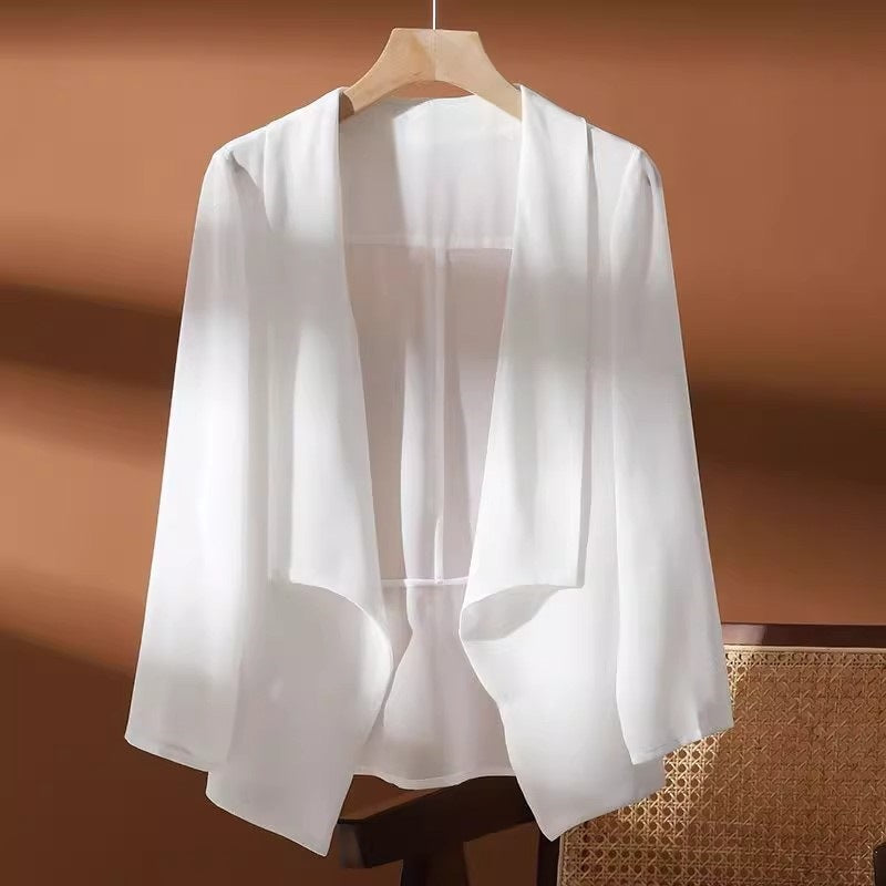 Damen Chiffon-Cardigan mit Dreiviertelärmeln | LuxeStyle