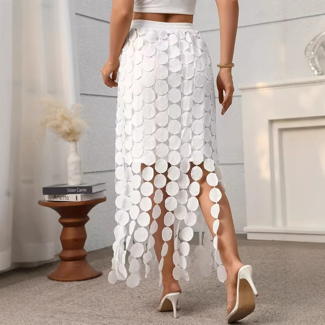 Elegantes asymmetrisches Maxikleid mit Polka Dots – Ansicht 5