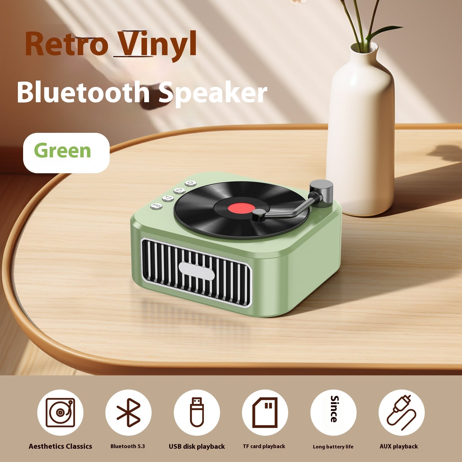 Retro Bluetooth-Lautsprecher mit Plattenspieler-Design
