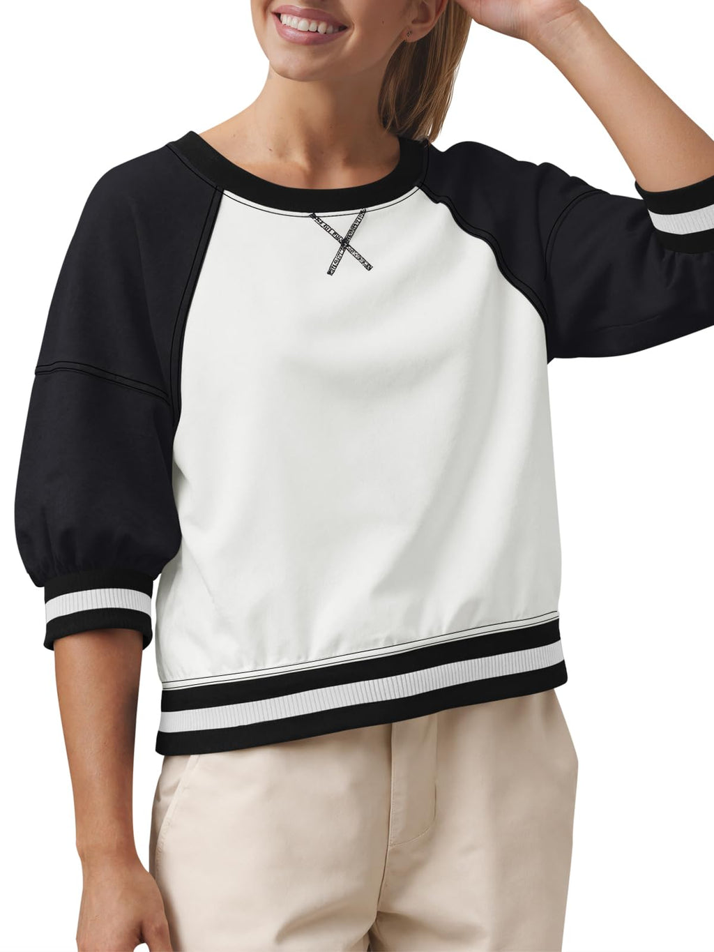 Fisoew Crewneck Sweatshirt mit halbem Raglanarm