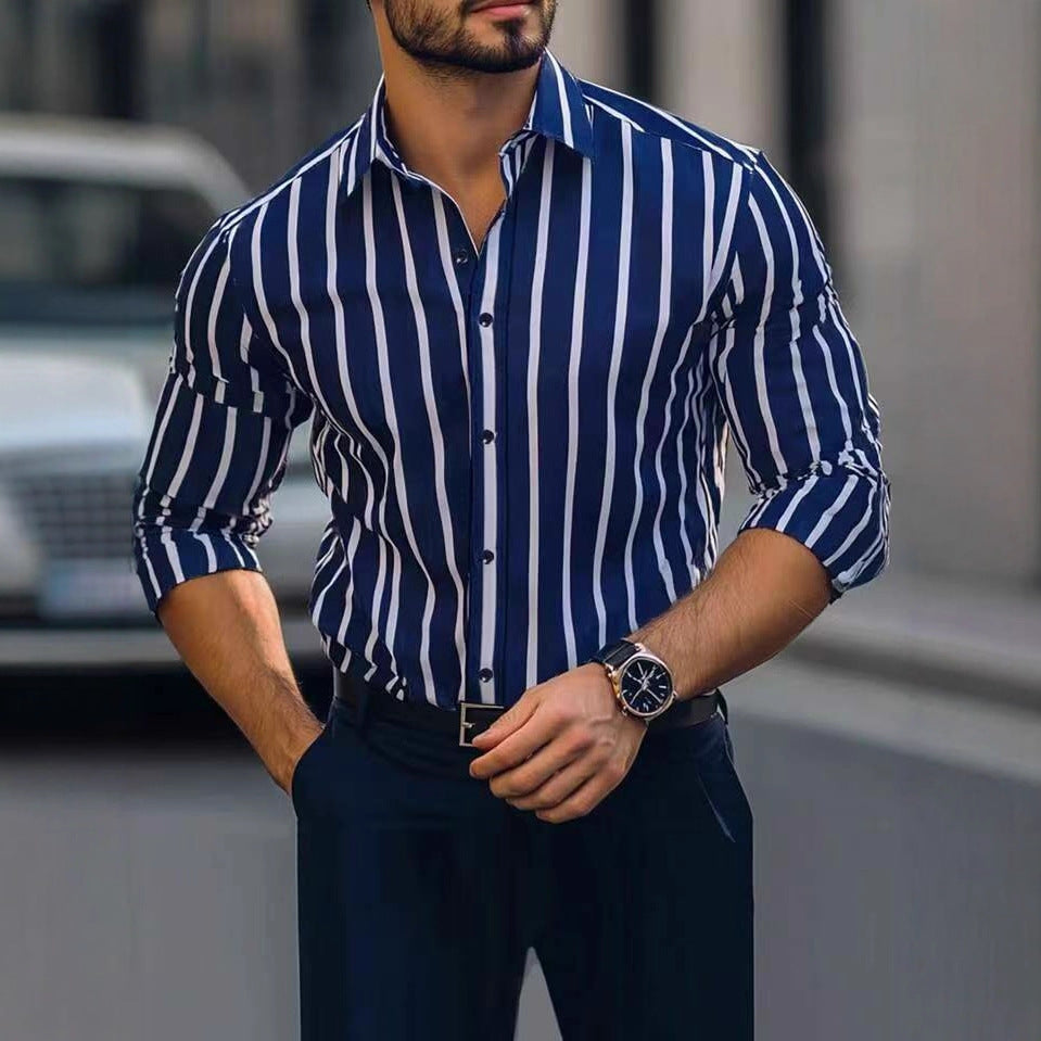 Gestreiftes Langarmshirt mit Stretch für Herren | LuxeStyle