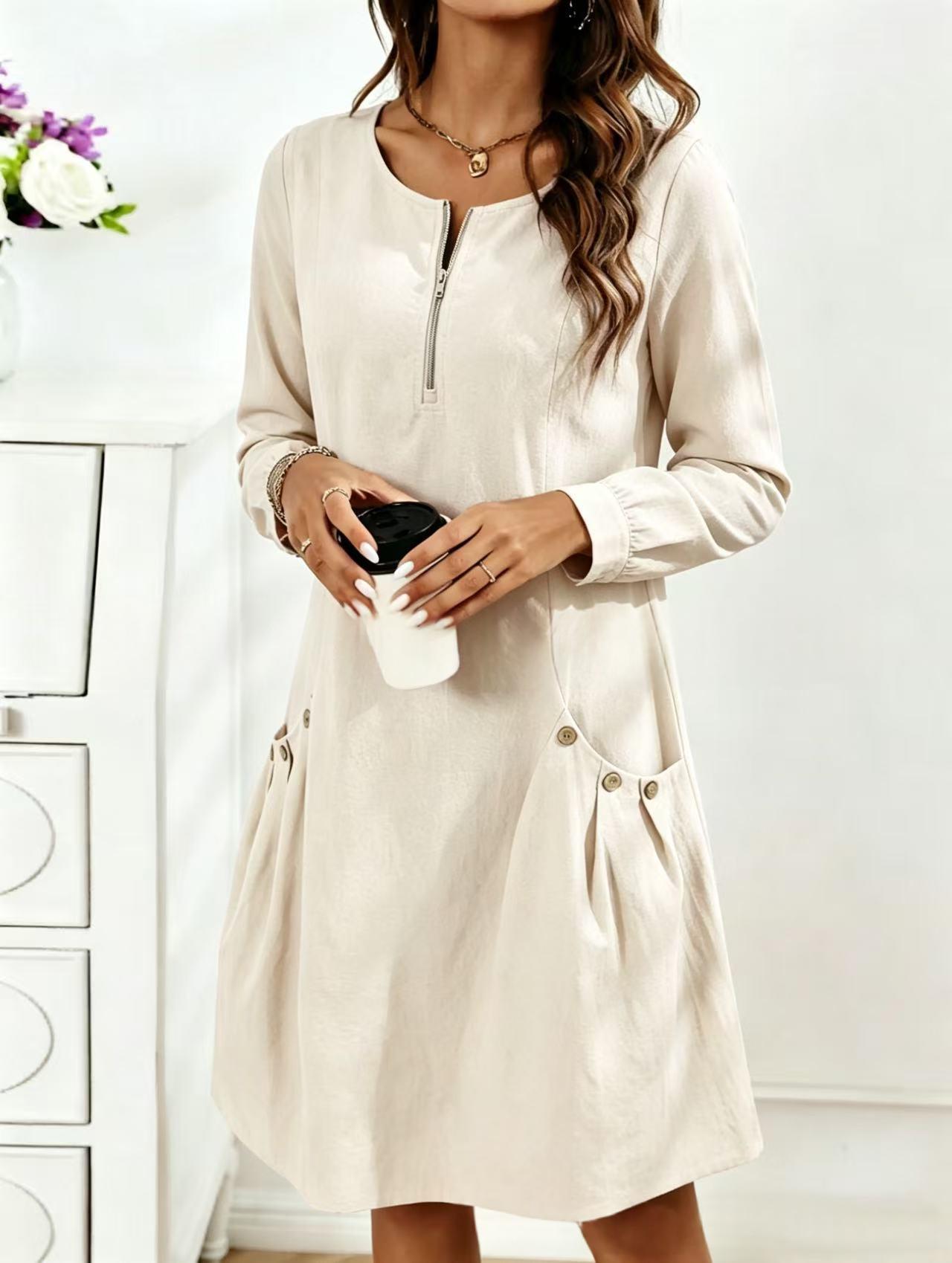 Midilanges Damen-Strickkleid mit halbem Reissverschluss