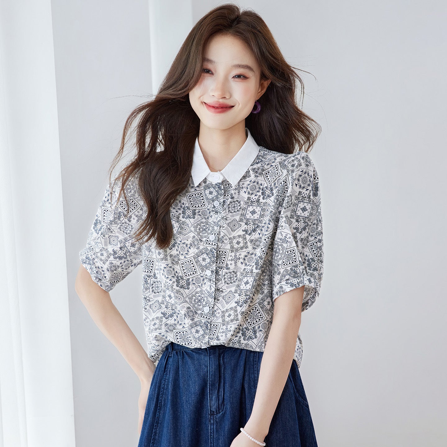 Patchwork-Bluse mit Blumenmuster