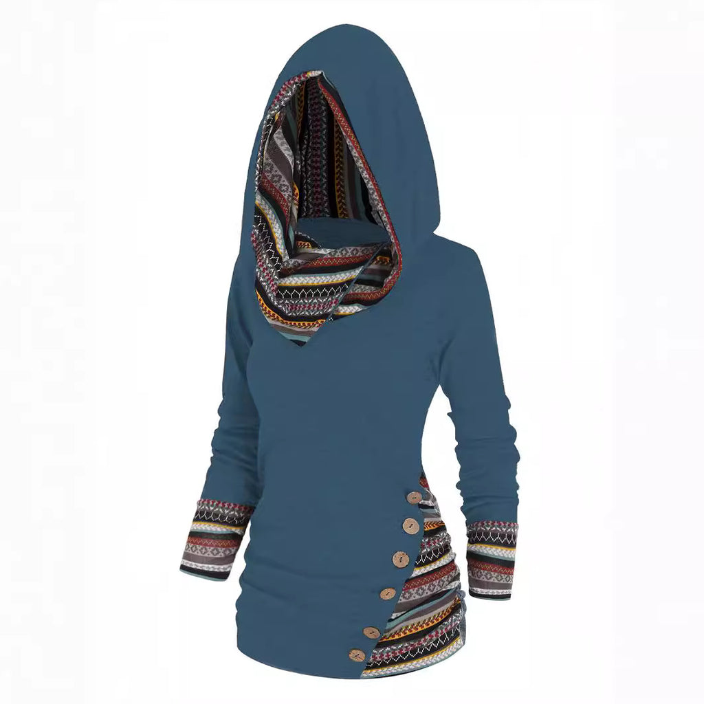 Strick-Hoodie mit Geometrie- und Streifenmuster