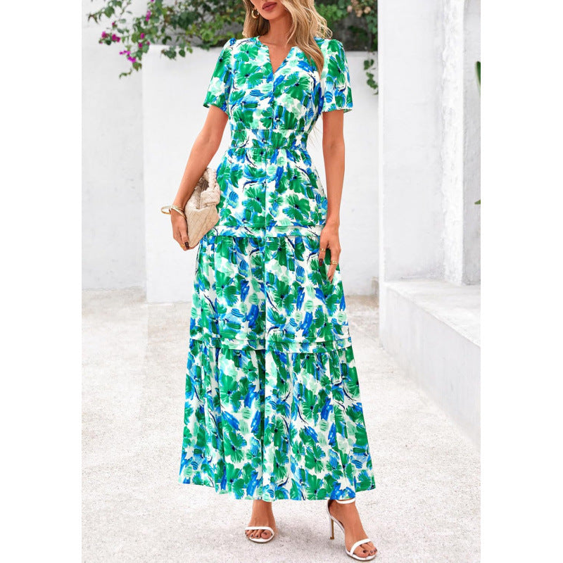 Retro Blumenkleid mit V-Ausschnitt – Bild 2 | LuxeStyle