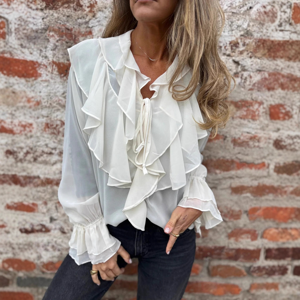 Chiffon-Bluse mit Rüschen und weiten Ärmeln – Bild 4 | LuxeStyle