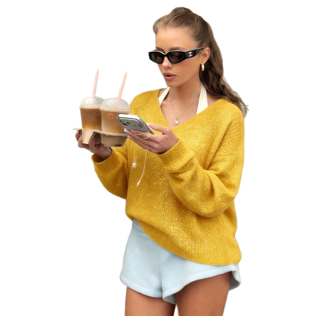 V-Ausschnitt Bluse mit langen Ärmeln