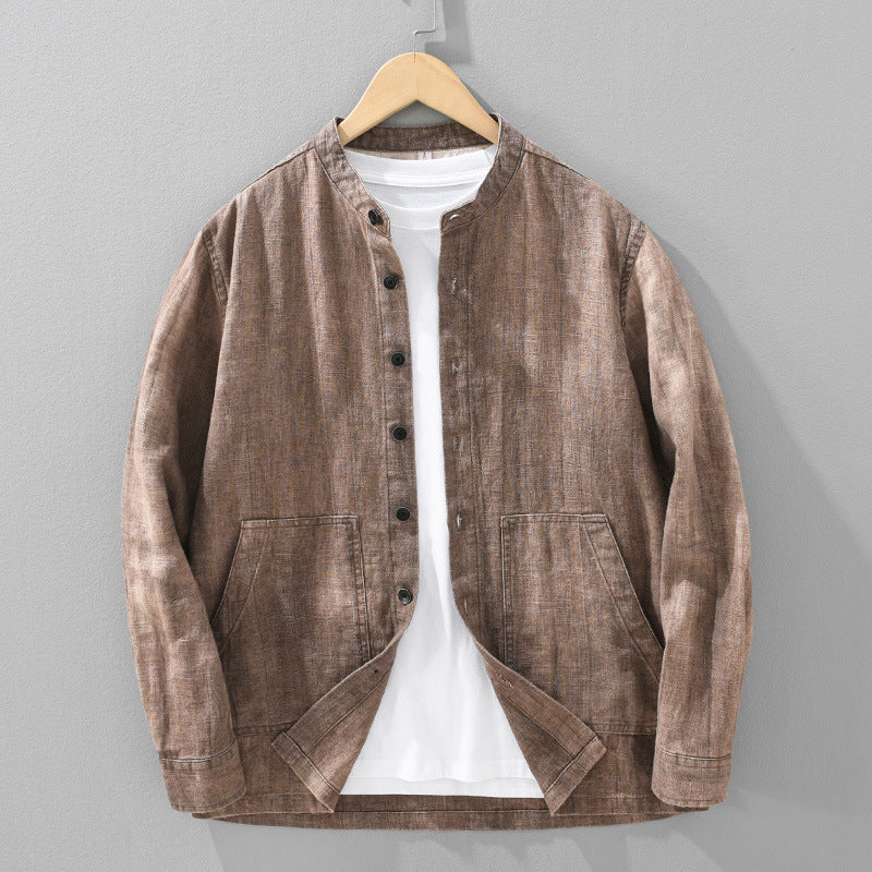 Herren Leinenhemd mit Stehkragen – Bild 5 | LuxeStyle
