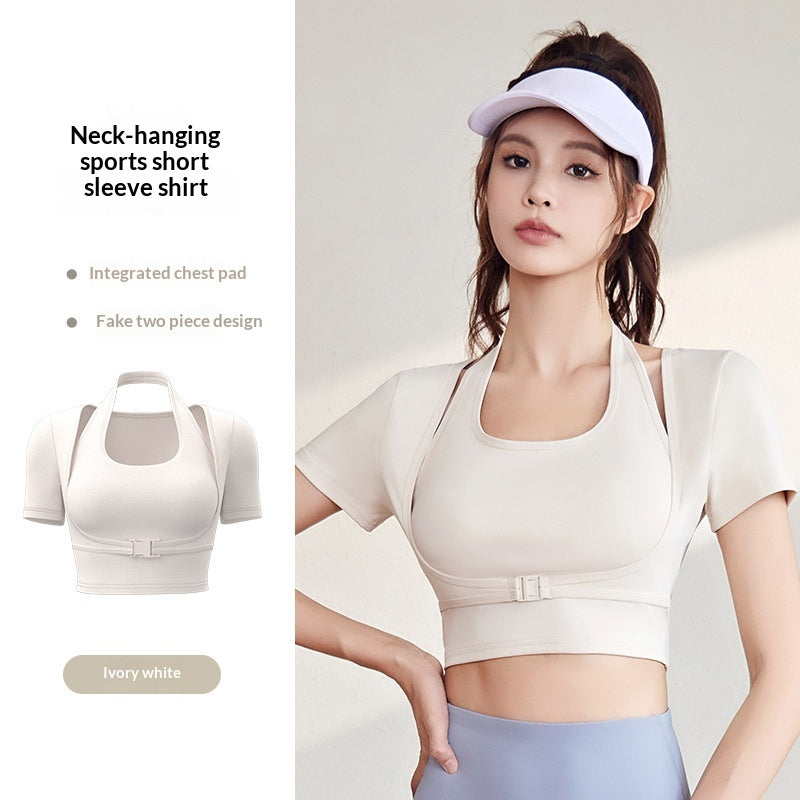 Halterneck Yoga-Top Kurzarm für Damen