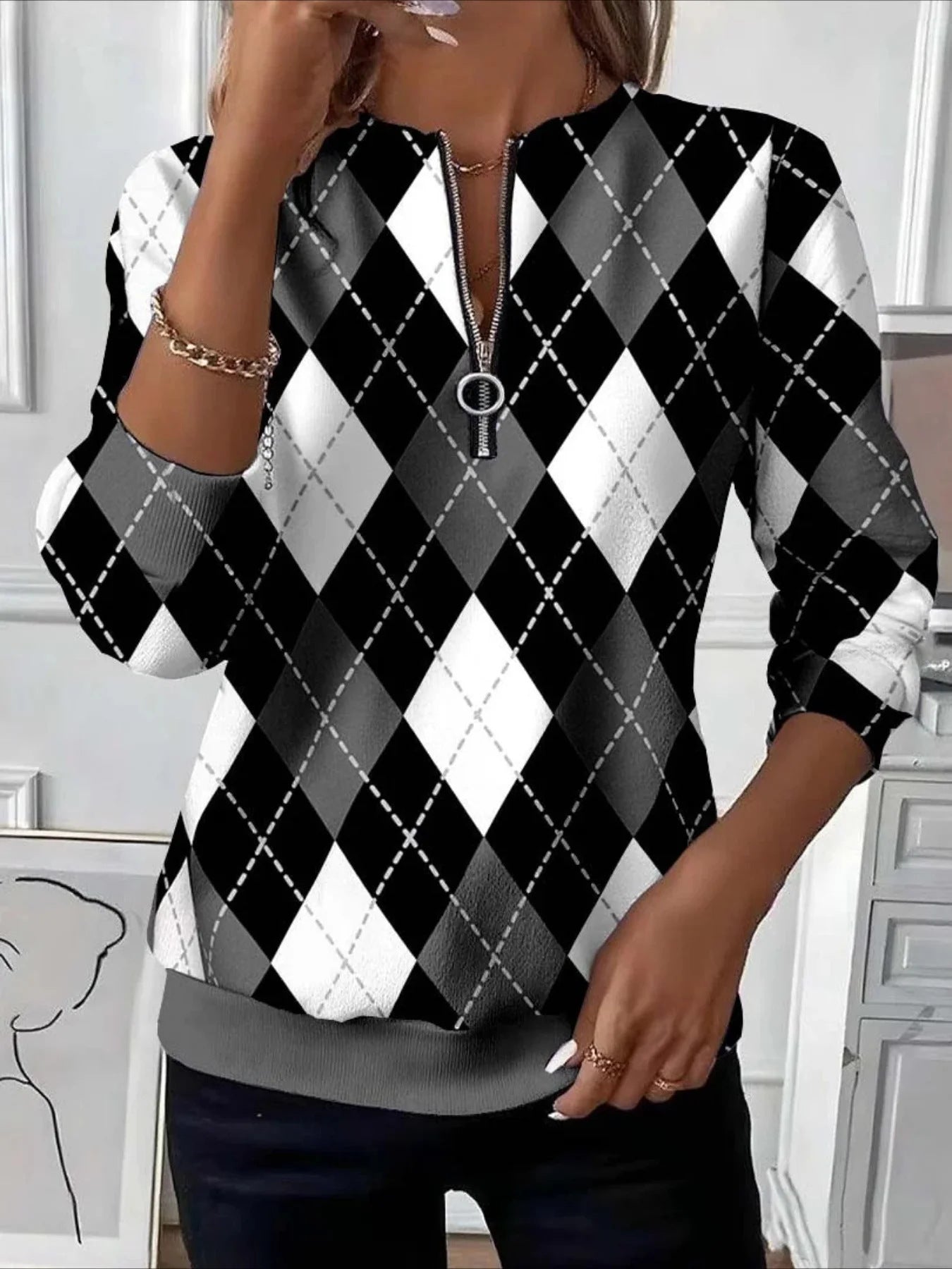 Damen Langarm Christmas-Print Sweatshirt