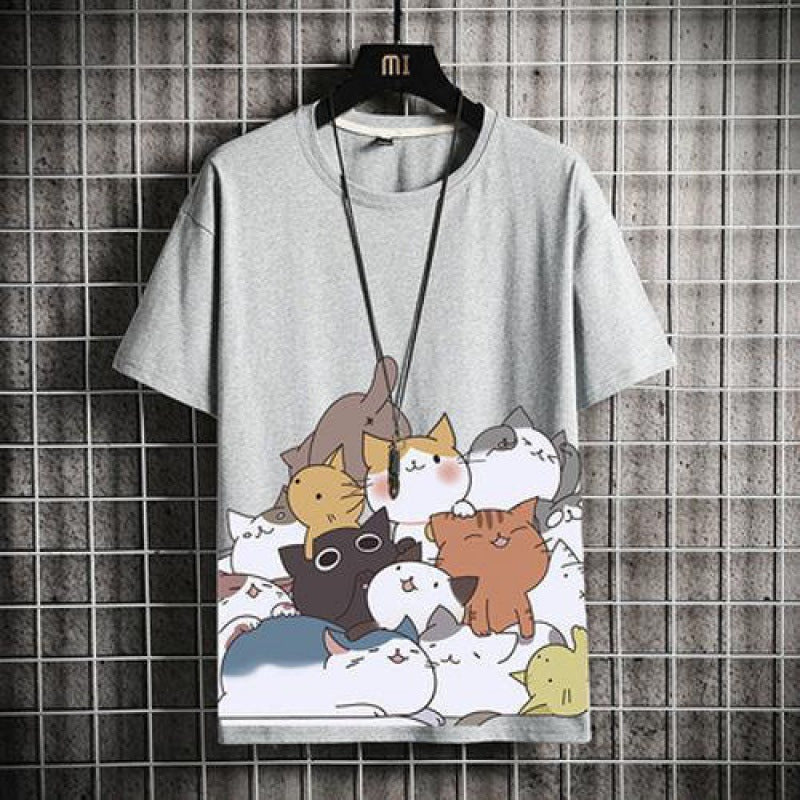 Cartoon Katze Baumwoll T-Shirt für Herren