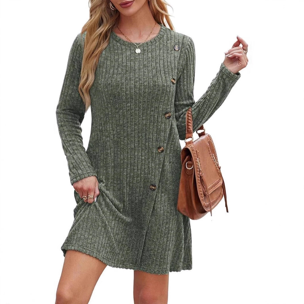 Geripptes Langarm-Freizeitkleid für Damen