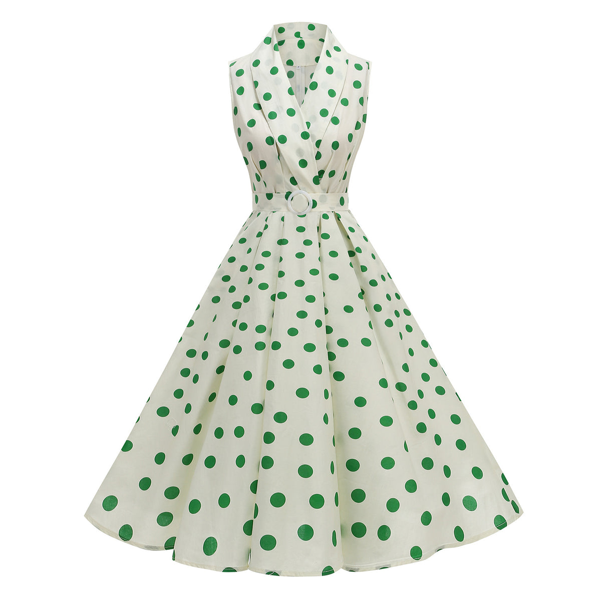 Aprikosenkleid mit Polka-Dots und Taillengürtel – Bild 3 | LuxeStyle