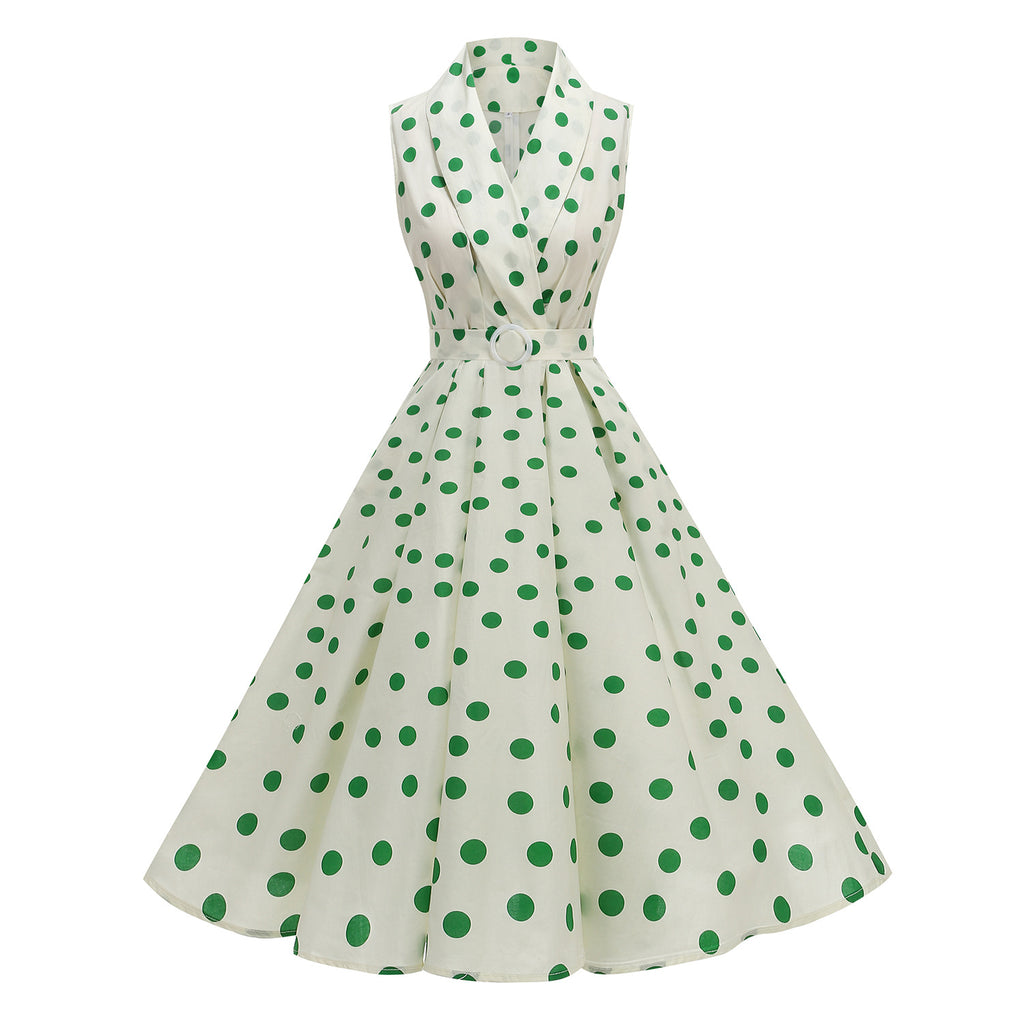 Aprikosenkleid mit Polka-Dots und Taillengürtel – Bild 7 | LuxeStyle