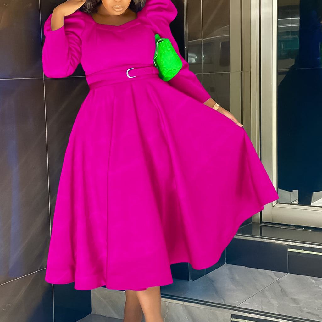 Elegantes A-Linien Midikleid mit Puffärmeln