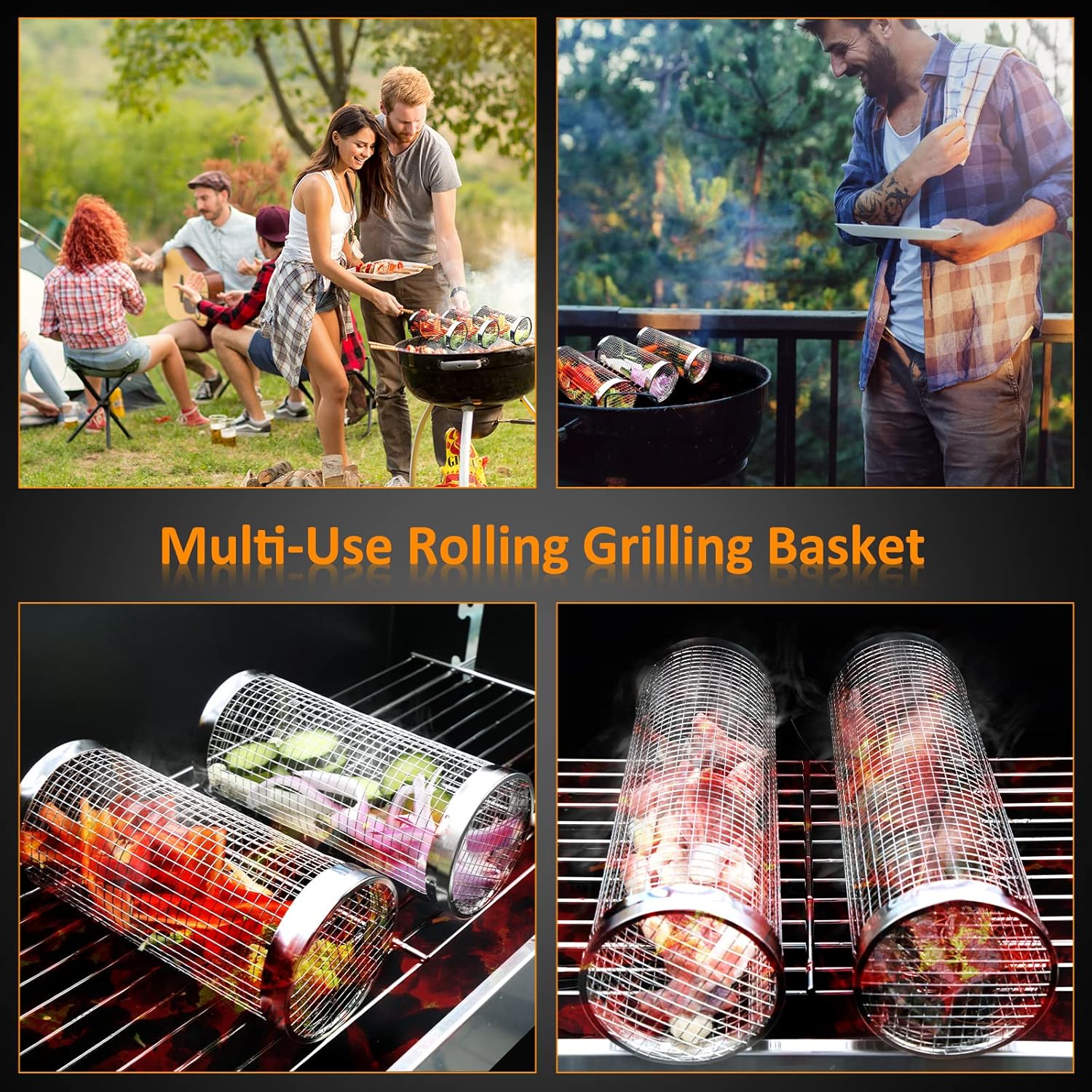 Rollender Grillkorb-Set aus Edelstahl – Ansicht 5