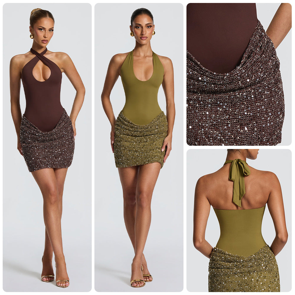 Pailletten-Minikleid mit Neckholder