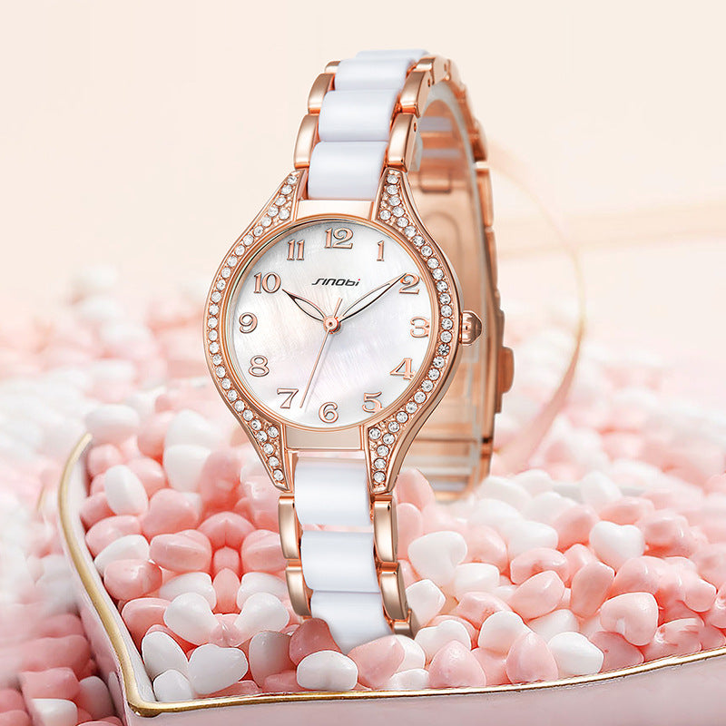 Wasserdichte Quarzuhr mit Diamant-Stahlarmband