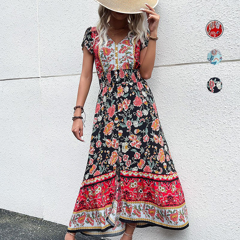 Midi-Kleid mit Blumenmuster und Schlitz