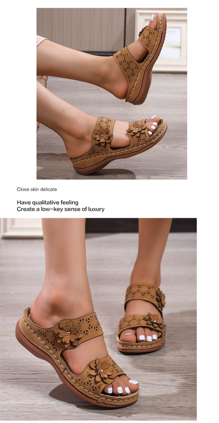 Freizeit-Sandalen mit Blumen-Applikation | LuxeStyle