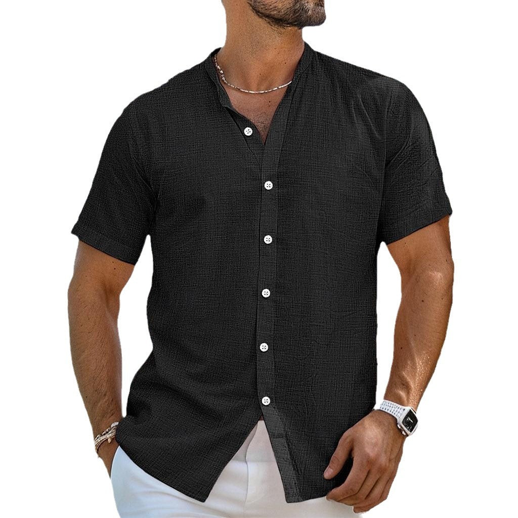 Herren Leinen-Baumwoll Cardigan mit Henry-Kragen | LuxeStyle