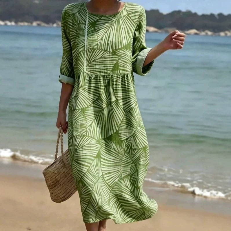 Sommerkleid mit abstraktem Mid-Waist-Print