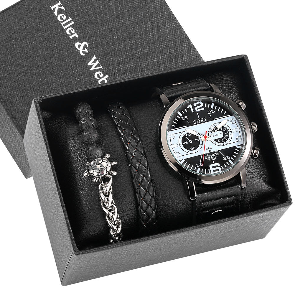 Herren Quarz-Armbanduhr mit Armband-Geschenkset – Bild 2 | LuxeStyle