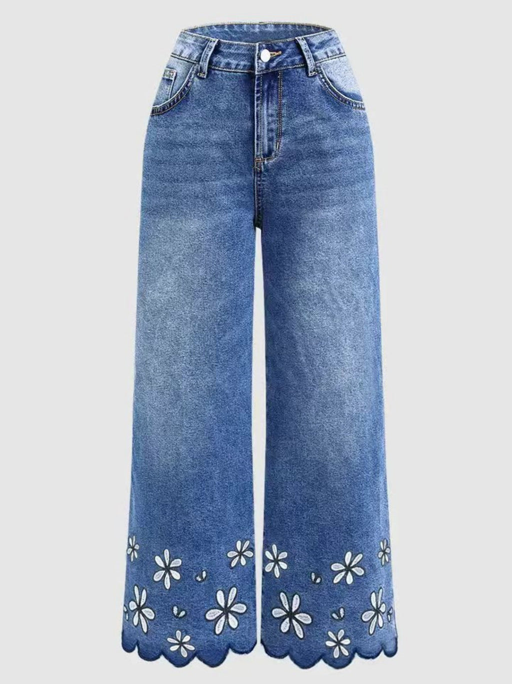 Chrysanthemen-Steppung Casual Stretch Damen Crop-Jeans
