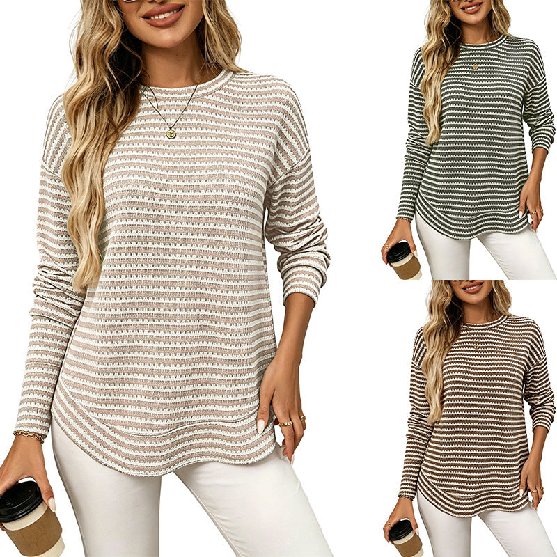 Legeres Waffelstrick-Langarmshirt
