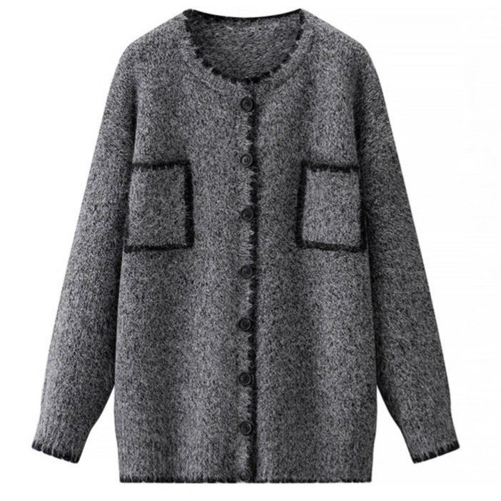 Retro Color-Block Cardigan mit Taschen
