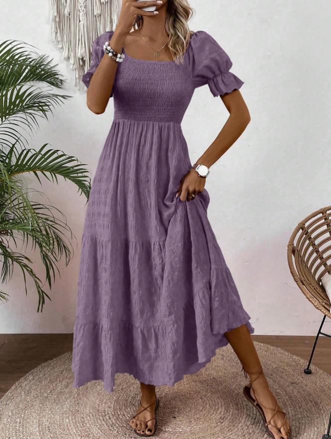 Quadratische Ausschnitt Taille-geknöpft Elegante Kurzarm-Dress – Bild 2 | LuxeStyle