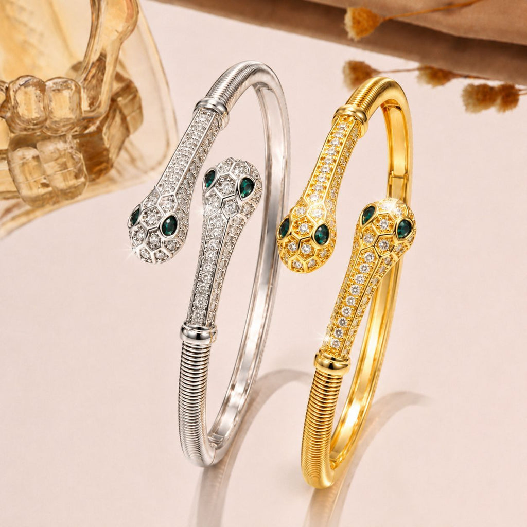Doppelköpfiges Schlangen-Armband mit Diamanten