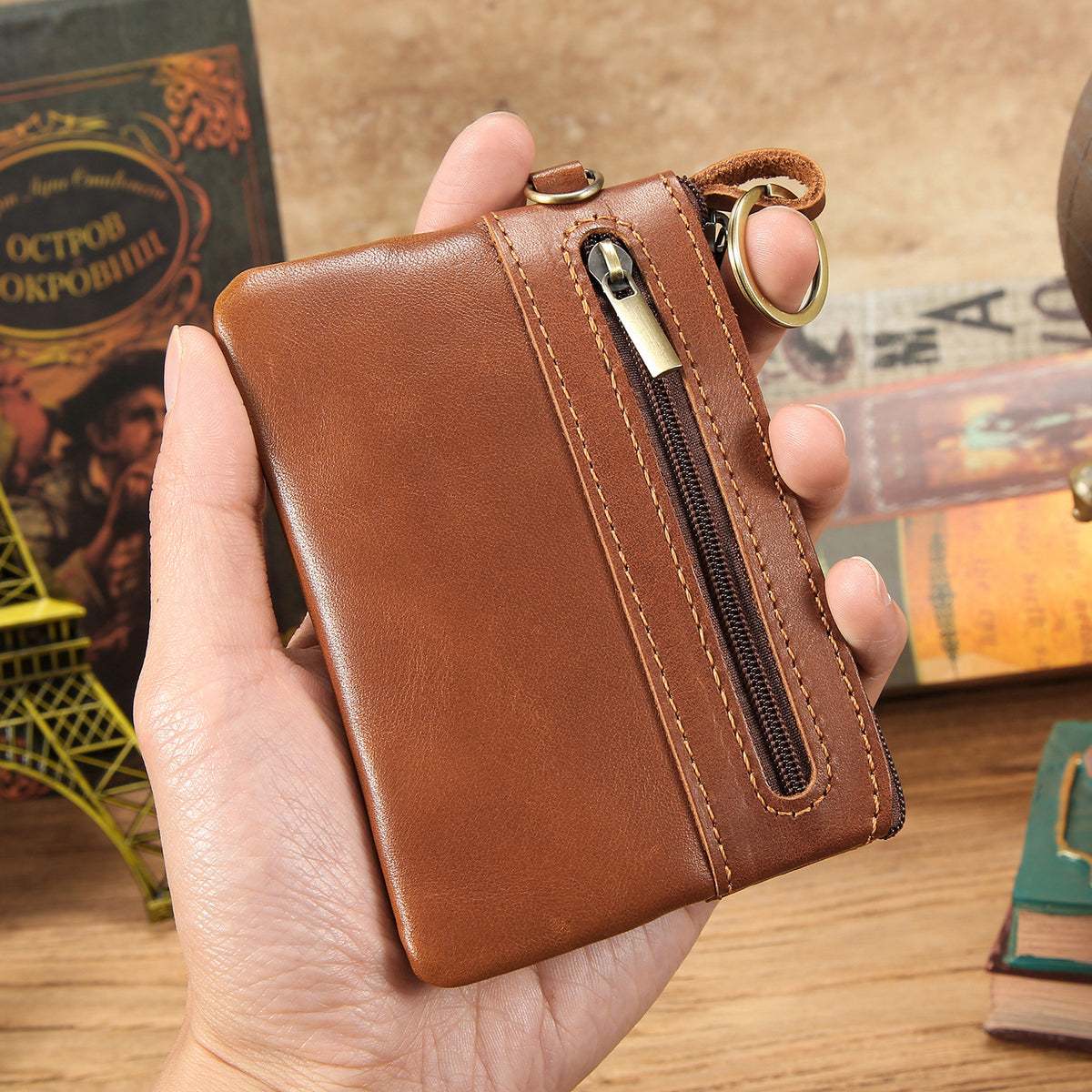 Retro Mini-Portemonnaie aus Vollnarbenleder – Bild 2 | LuxeStyle