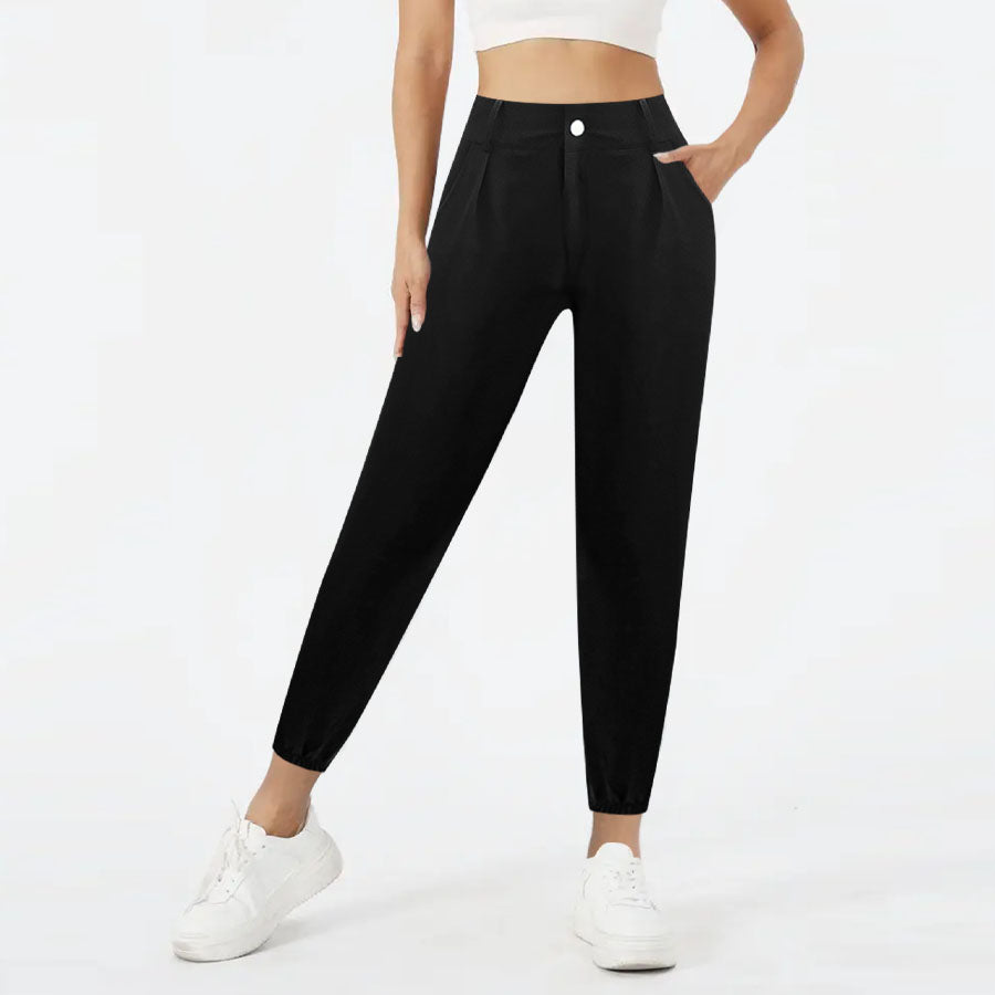 High Waist Button-Fly Jogger Pants mit Taschen