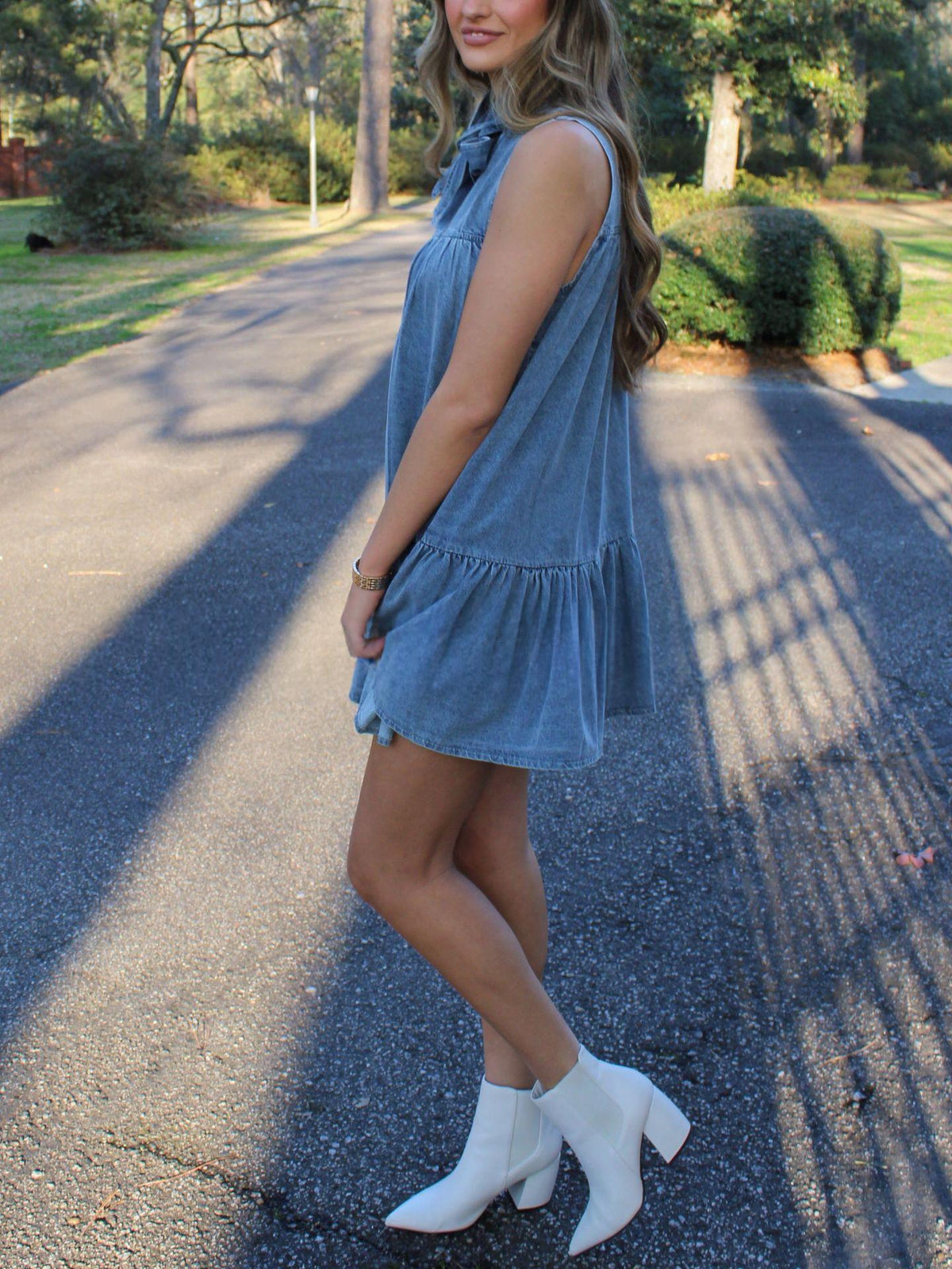 A-Linien-Kleid mit Bogenknopf, Denimblau – Bild 4 | LuxeStyle