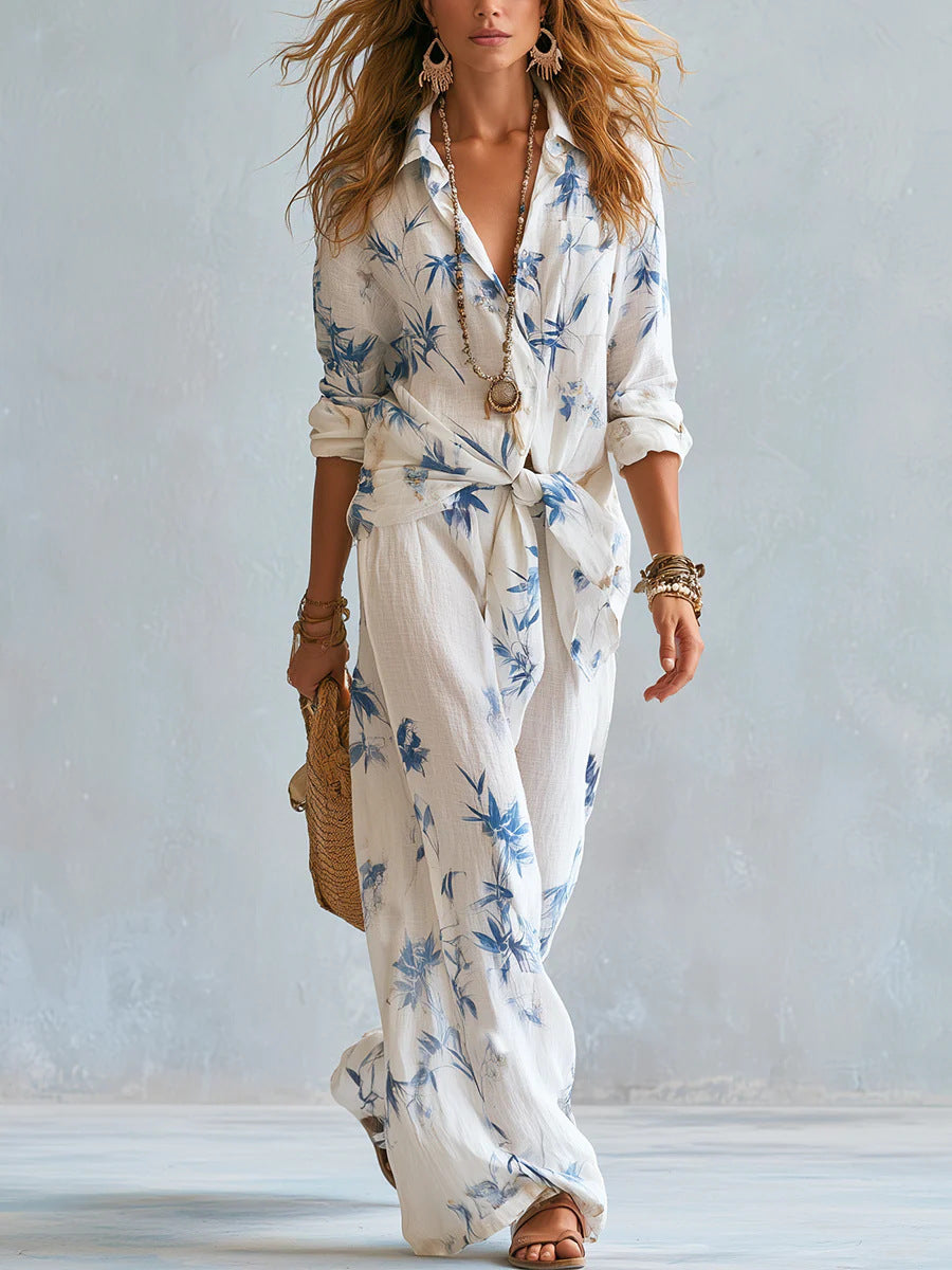 Boho-Chic Resort-Set: Hemd & weite Hose für Damen