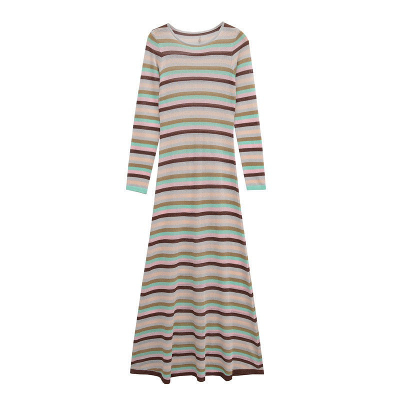 Damen Langarm-Kleid mit Metallic-Streifen