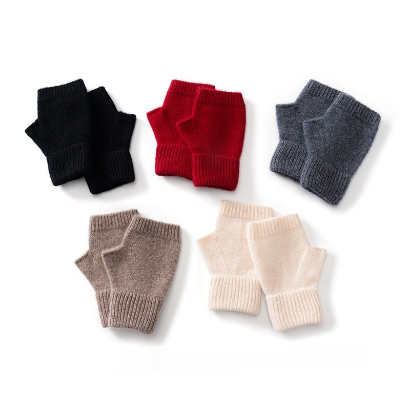 Kaschmir-Handschuhe mit halben Fingern und Blumenmuster