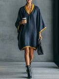 Leinen-Mix V-Ausschnitt Kleid mit Fledermausärmeln – Bild 10 | LuxeStyle