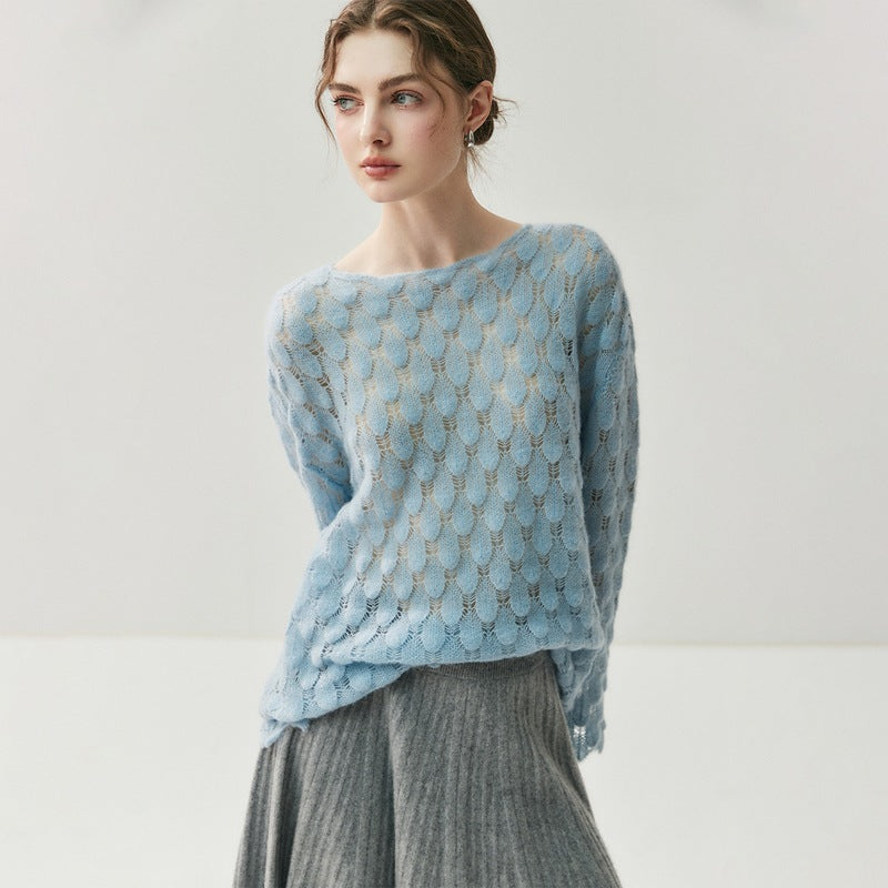 Cashmere-Pullover mit Feder-Design