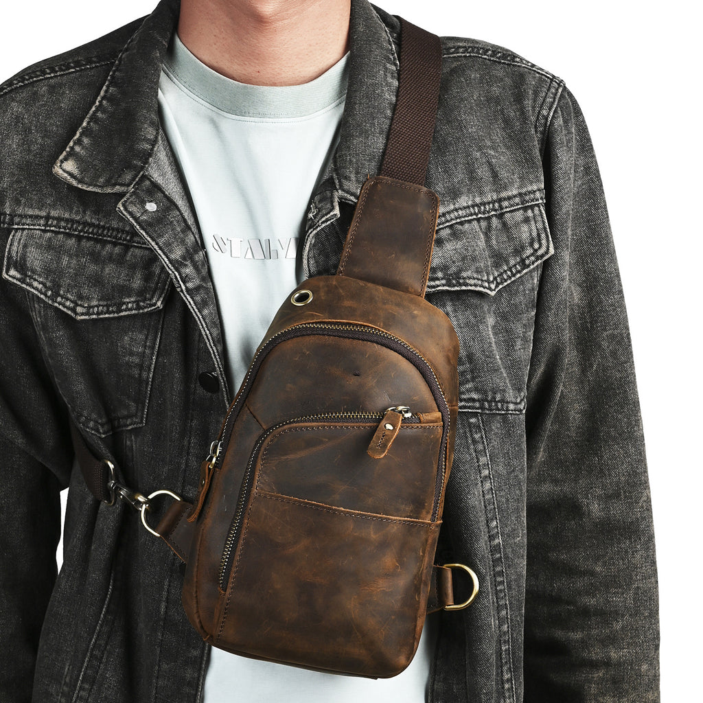 Retro Crossbody Bag aus echtem Leder für Herren