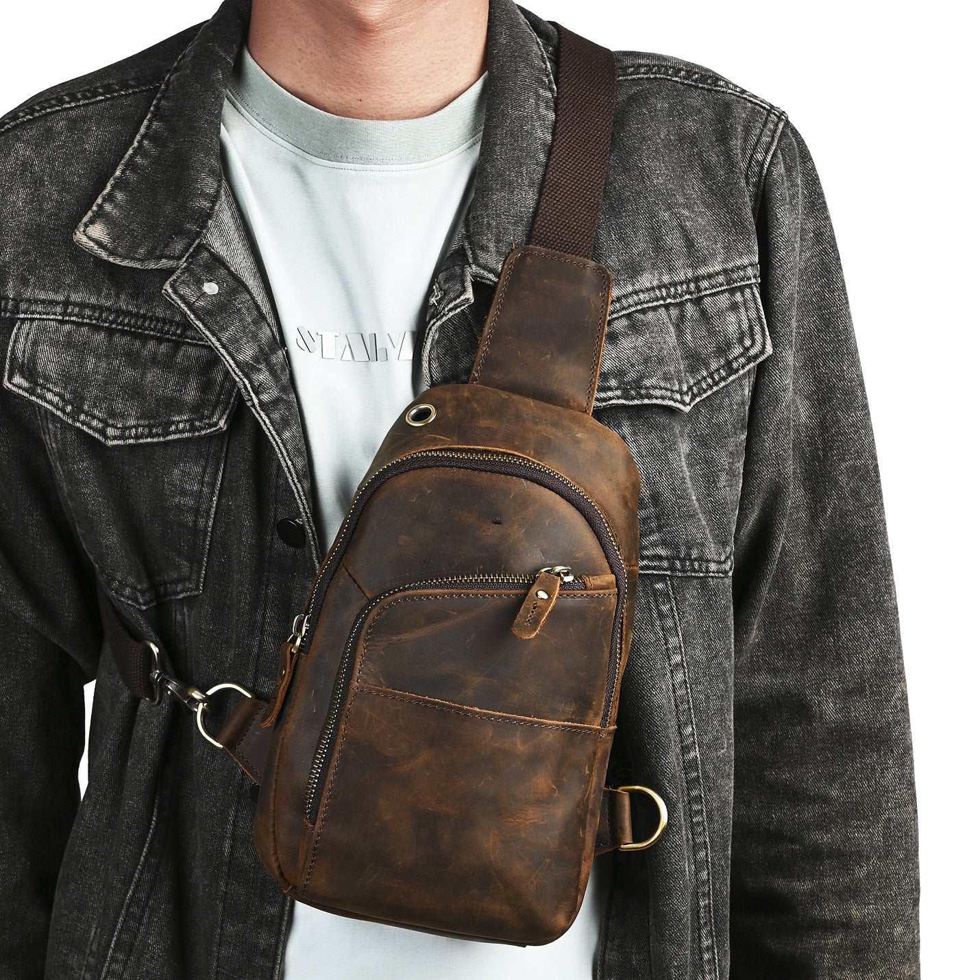 Retro Crossbody Bag aus echtem Leder für Herren